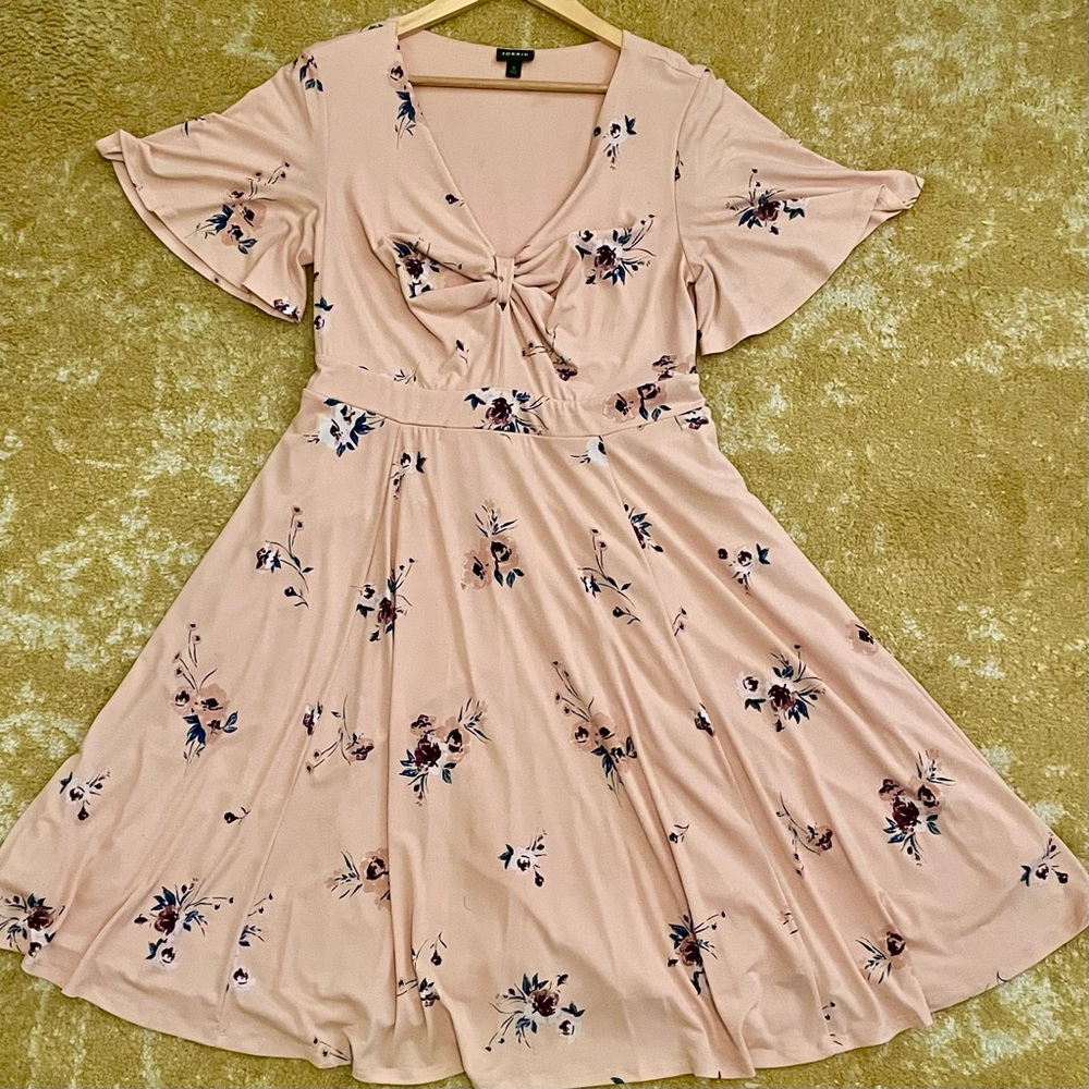 Torrid Pink Floral Midi Dress with Flutter Sleeves